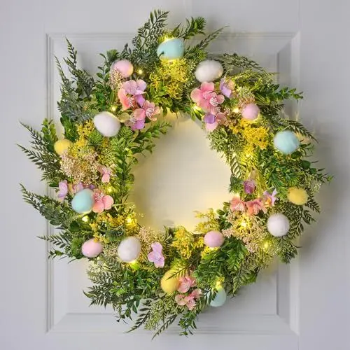 Produktbild: Lights4fun 60cm LED-Osterkranz beleuchtet Kranz künstlich Frühling Sommer Ostern Wildblumen Kranz Innen Deko Türkranz Beleuchtet Osterdeko Modern Tischdeko Girlande