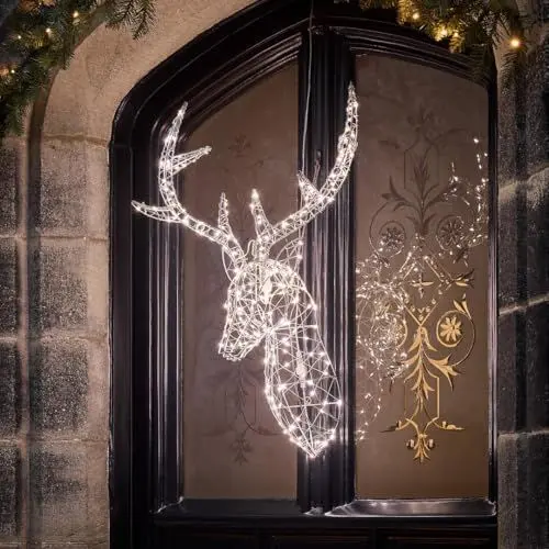 Produktbild: Lights4fun 80cm Duchy Dual LED Rentier Geweih mit Timer Hirschgeweih Wand Weihnachtsdeko Außen Rentier Outdoor Weihnachtsbeleuchtung Außen und Innen