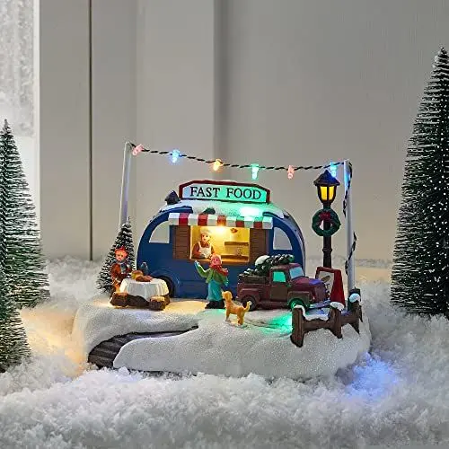 Produktbild: Lights4fun LED Weihnachtsdorf Imbissstand Weihnachtsdeko Weihnachtsstadt Beleuchtetes Weihnachtsdorf