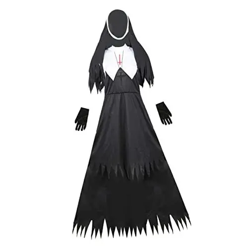Produktbild: LIGIGWASH 1 Stück Halloween Nonnenkostüm Erwachsene Gruselige Karnevalskleidung für Damen Kreatives Kostüm für Halloween Party für Fotoshootings und Festliche Anlässe Xl