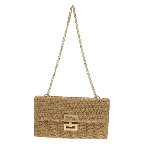 Produktbild: LIGIGWASH Imitation Stroh Clutch Tasche für Damen Sommer Strandtasche mit Kettenhenkel Große Kapazität für Partys und Besondere Anlässe