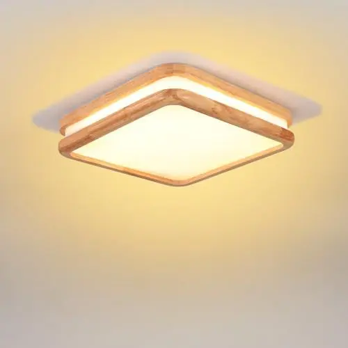 Produktbild: LIGKIN LED Deckenlampe Holz 24W Deckenleuchte Quadrat 30cm Warmweiß 3000K Durchmesser Modern Doppelte Lage Küchenlampe Lampe Wohnzimmer für Balkon Flur Babyzimmer Schlafzimmer
