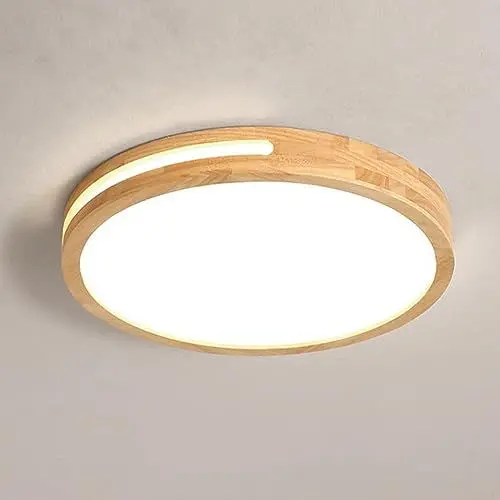 Produktbild: LIGKIN LED Deckenlampe Holz 24W Deckenleuchte Rund 30cm Kaltweißes 6500K Durchmesser Modern Kreatives Design Küchenlampe Lampe Wohnzimmer für Balkon Flur Babyzimmer Schlafzimmer Esszimmer (Weiß)