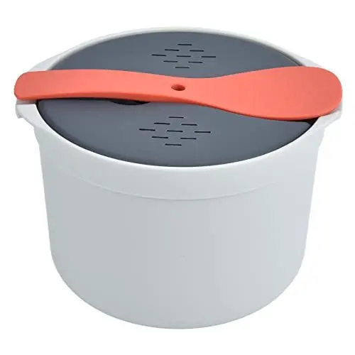 Produktbild: Lihsong Mikrowellen-Reiskocher, 2 L, Lebensmittelechtes PP-Material, Reislöffel, Deckel, Sieb, Dampftopf, Reiskocher-Set (Orange)