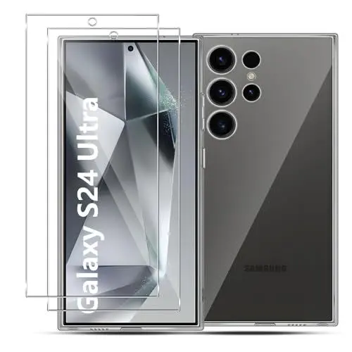 Produktbild: LiiLaa Hülle kompatibel mit Samsung Galaxy S24 Ultra 5G Hülle mit 2 Stück Schutzfolie, weiche TPU Flüssigsilikonhülle, Dünn Transparent Stoßfest Schutzhülle Kratzfest Case