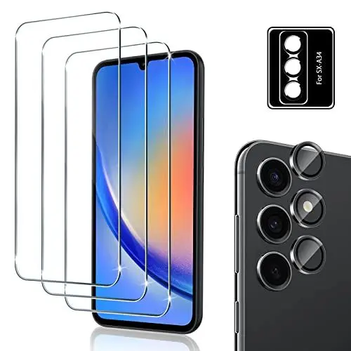Produktbild: LiiLaa Hydrogel Diplayschutz für Samsung Galaxy A34 5G mit Positionierhilfe, 3 Stück TPU Schutzfolie und 1 Stück Kameraschutz für panzerglas, Flexible Fingerabdrücke Entsperren Folie