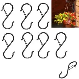 Produktbild: LiJuanWang S-Haken,8 Stück Sicherheitsschnalle,9cm S-Form Edelstahl Haken,für Aufhängen Utensilien und Kleidung,zum Aufhängen von Pflanzen, Töpfen und Pfannen,Gartengeräte(Schwarz)