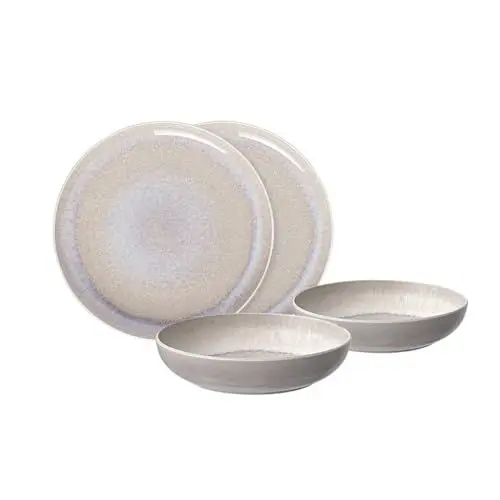 Produktbild: like. by Villeroy & Boch – Perlemor Sand Geschirr-Set 4 teilig für 2 Personen Beige, Spülmaschinenfest, Mikrowellensicher, Tafelset, Geschirrset, Geschirr Set mit Tellern, Schalen, Premium Porzellan
