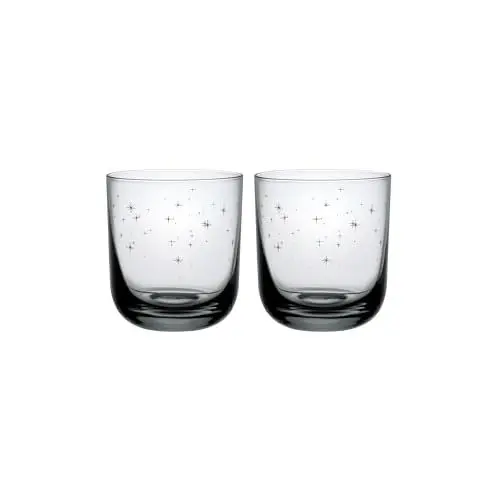 Produktbild: like. by Villeroy & Boch – Winter Glow Wasserglas Set 2 teilig Grau, Wassergläser, Trinkgläser, Gläser Weihnachten mit Sternchen für Wasser, Saftgläser, Glas
