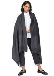 Produktbild: likemary Damen Wollschal – Schals & Tücher für Herbst und Winter – Leichter, Warmer Schal mit Blockstreifen – Ethisches Geschenk & Reisedecke Graue Streifen