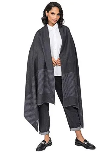 Produktbild: likemary Damen Wollschal – Schals & Tücher für Herbst und Winter – Leichter, Warmer Schal mit Blockstreifen – Ethisches Geschenk & Reisedecke Graue Streifen