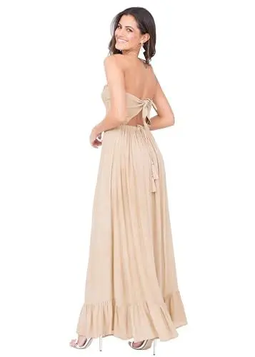 Produktbild: likemary Maxikleid für Frauen - Langes Sommerkleid für Damen - Ärmelloses Freizeit-Kleid mit Taschen Beige L