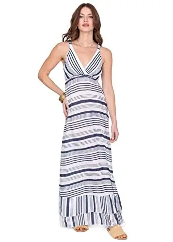 Produktbild: likemary Maxikleid für Frauen - Langes Sommerkleid für Damen - Ärmelloses Freizeit-Kleid mit Taschen - Streifen L