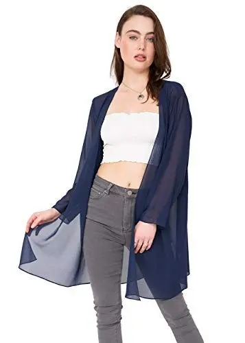 Produktbild: likemary durchsichtige Kimono-Jacke für Frauen - Eleganter Cardigan - Überwurf - vorne offen - luftig & leicht - ideal über dem Kleid - Blau S/M