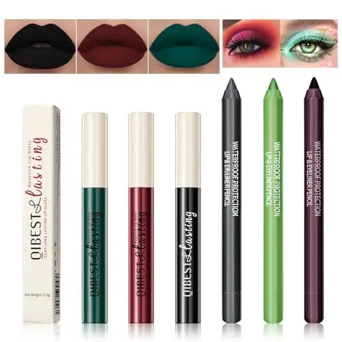 Produktbild: Likesing 6 Stück Lippenstift 3in1 Eyeliner Schwarzer Set lippenstift 24 stunden halt lipgloss Lidschattenstift Lipliner Wasserfest Long Lasting Lip Balm Lidschatten Stift Augen Make up Schminke Damen