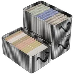 Produktbild: Likorlove 3 Stück Aufbewahrungsboxen, Extra groß Faltbox Faltbare Aufbewahrungskiste mit Griff Stoff Schubladen Ordnungsboxen Kleiderschrank Organizer für Kleidung Bücher Spielzeug - Grau