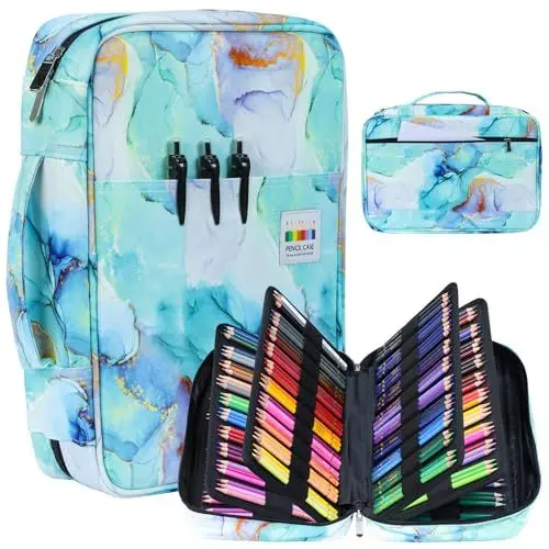 Produktbild: Likorlove Federmäppchen mit 300 Schlitzen, Große Stifte-Aufbewahrungstasche, wasserdichte Tragetasche für Buntstifte, Marker, Gelstifte & Aquarellstifte – Geschenk für Schüler & Künstler (Grün)