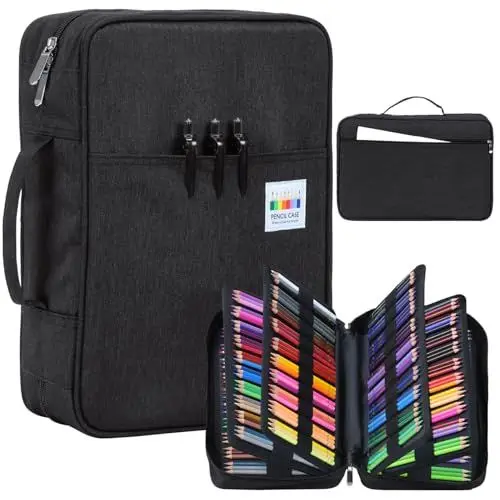 Produktbild: Likorlove Federmäppchen mit 300 Schlitzen, Große Stifte-Aufbewahrungstasche, wasserdichte Tragetasche für Buntstifte, Marker, Gelstifte & Aquarellstifte – Geschenk für Schüler & Künstler (Schwarz)