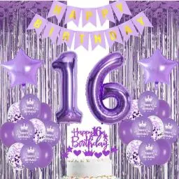 Produktbild: Lila 16. Geburtstag Dekoration Mädchen,Violett 16. Party Dekoration,16 Jahre Mädchen Lila Ballons,16 Geburtstagsdeko Mädchen,Lametta Vorhänge Lila 16. Geburtstag Dekoration,Lila Luftschlangen