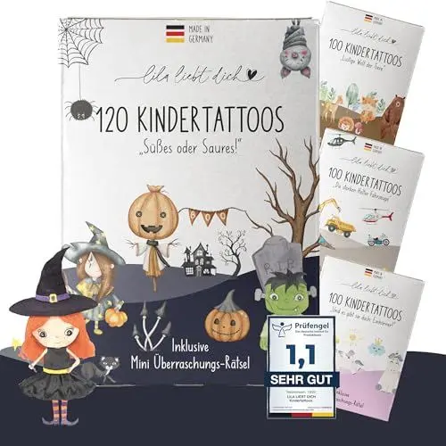 Produktbild: lila liebt dich® 120 hautfreundliche Halloween Kinder Tattoos I Kindertattoos MADE IN GERMANY I Tattoo Kinder