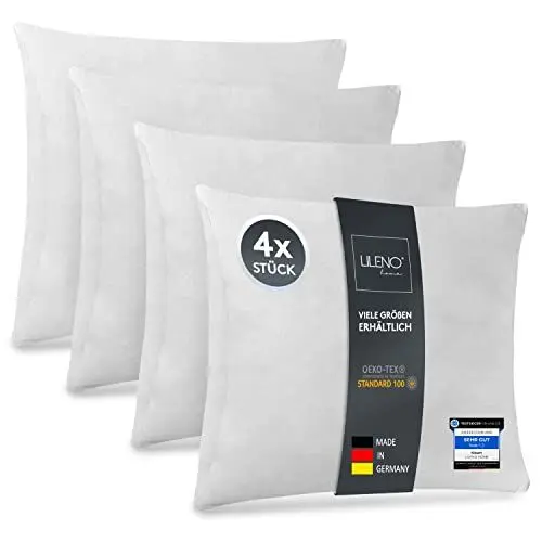 Produktbild: LILENO HOME 4er Set Kissenfüllung 40x40 cm - 40°C waschbares Innenkissen geeignet für Allergiker - Polyester Kisseninlet als Couchkissen, Sofa Kissen, Cocktailkissen und Kopfkissen