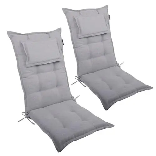 Produktbild: LILENO HOME Gartenstuhl Auflagen als (2er Set - Hochlehner) in Silber Y - Bequeme Liegen als Sitzauflagen für Gartenmöbel - Stuhlkissen für Gartenstühle und Klappstühle MAR