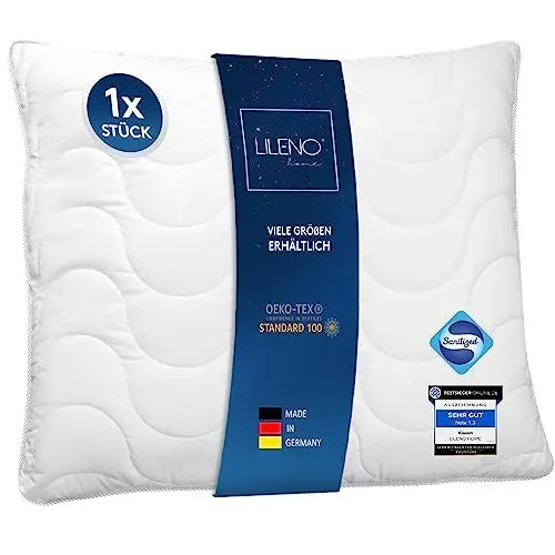 Produktbild: LILENO HOME Kopfkissen 80x80 - Kissen 80x80 für einen erholsamen Schlaf - Bettkissen 80x80 Kochfest bis 95°C u. mit antibakterieller Ausrüstung - Allergiker Kissen als Pillow 80x80