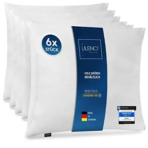 Produktbild: LILENO HOME Microfaser Kissen 80x80 cm Deluxe (1200g Füllung) (6er Set) bis 95 Grad waschbar mit Reißverschluss - Kopfkissen 80x80 cm als Kissen-Füllung für Bett - Deko-Sofa-Kissen