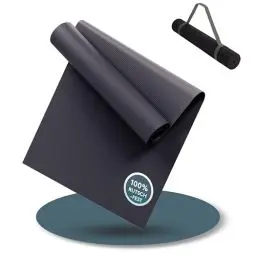 Produktbild: LILENO SPORTS Yoga Matte Anthrazit (180x60cm) inkl. Tragegurt - Sport und Yogamatte extra rutschfest in 4 mm Dicke - Gymnastikmatte und Fitnessmatte für Workout und Yoga - Sportmatte für Zuhause