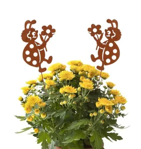 Produktbild: LB H&F LILIENBURG 2er Set Gartenstecker Marienkäfer Blumenstecker Käfer Rost Deko Design Stecker 32 cm Gross Beetstecker NEO (Käfer)