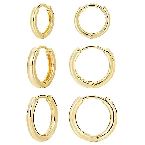 Produktbild: LILIE&WHITE Gold Creolen Ohrringe für Damen – 3 Paar Kreolen, Langlebig und Hypoallergen, Glänzende Creolen aus hochwertigem Material, Geschenk für Besondere Anlässe