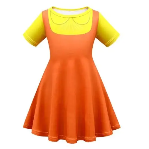 Produktbild: LILIHOT Game Kostüm,Game Staffel 2 Costume Merch für Kinder und Damen Karneval Kostüm Knee Length Cosplay Puppe Kleider Maskerade Party Requisiten Halloween Kleid(Yellow,S)