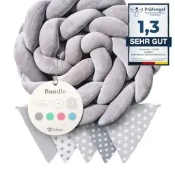 Produktbild: lilime® geflochtenes Seitenschläferkissen 2M - inkl. GRATIS Wimpelkette - geprüfte Qualität - Ideal zum Verschenken und Dekorieren - 200 cm (Grau)