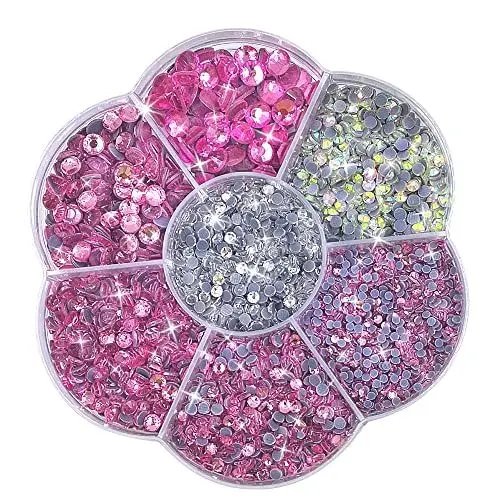 Produktbild: Liliume 5000pcs Hotfix Strasssteine Pink Strasssteine 21 Farben 5 Größen 2mm 3mm 4mm 4.8mm Strass Glas Runde Strasssteine für Kleidung Schuhe und DIY Handwerk(PINK)