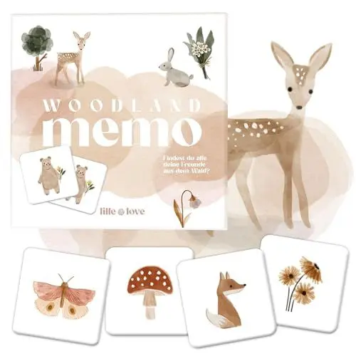 Produktbild: LILLE LØVE Memo Spiel Woodland für Kinder - mit 32 Kartenpaaren zum Thema Wald und Seine Bewohner - Premium Memo für die ganze Familie