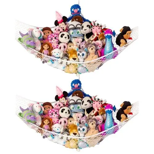 Produktbild: Lilly's Love Teddy-Hängematte – Spielzeugaufbewahrung für Kuscheltiere – großes 2er-Pack (weiß)