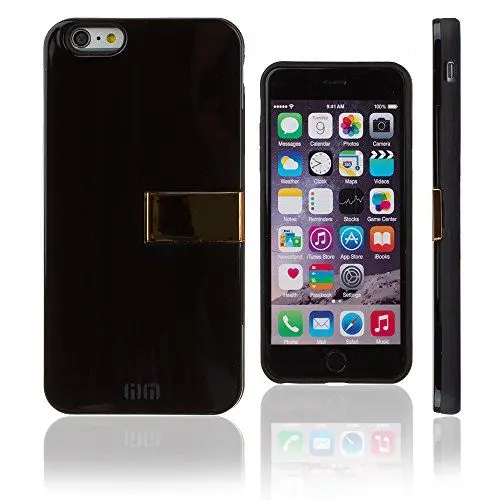 Produktbild: Lilware Kickstand Armor Hartplastik Schutzhülle für Apple iPhone 6 Plus und 6S Plus. Glänzende Dual Schicht Hülle mit Ständer und der Platz für Kredit- / Visitenkarte Geheime Schlitz. Schwarz