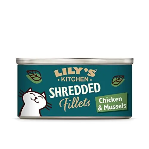 Produktbild: Lily’s Kitchen Nass Katzenfutter für Shredded Fillets 24 Schalen (24 x 70g) Filets aus zerkleinertem Huhn und Muscheln