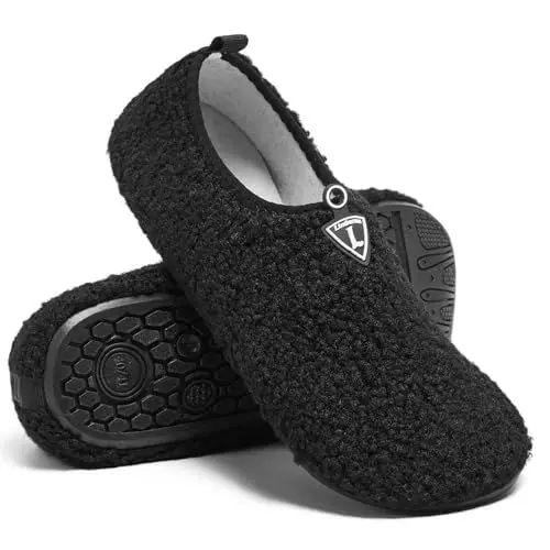 Produktbild: Limberun Frauen Männer Pantoffeln Haus Anti-Rutsch-Leichtgewicht Barfuß Indoor Schlafzimmer Socken Gemütlich Warm Winter Wandern Garten Hausschuhe Schwarz 36/37