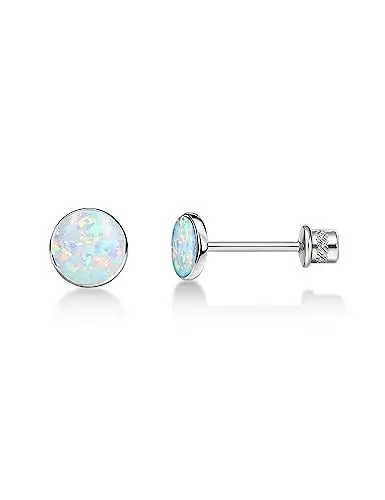 Produktbild: Limerencia Medizinische Titan Ohrringe, G23 Hypoallergen Gesundheitsstecker Ohrstecker mit Schraubverschluss, Nickelfreie Ohrringe für Damen, Mädchen und Kinder(White Opal)