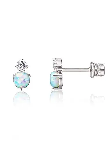 Produktbild: Limerencia Medizinische Titan Ohrringe, G23 Hypoallergen Gesundheitsstecker Ohrstecker mit Schraubverschluss, Nickelfreie Ohrringe für Damen, Mädchen und Kinder (CZ + White Opal)