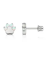 Produktbild: Limerencia Medizinische Titan Ohrringe, G23 Hypoallergen Gesundheitsstecker Ohrstecker mit Schraubverschluss, Nickelfreie Ohrringe für Damen, Mädchen und Kinder (Cat Paw White Opal)