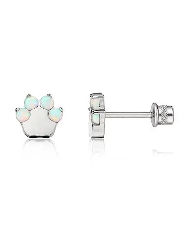 Produktbild: Limerencia Medizinische Titan Ohrringe, G23 Hypoallergen Gesundheitsstecker Ohrstecker mit Schraubverschluss, Nickelfreie Ohrringe für Damen, Mädchen und Kinder (Cat Paw White Opal)