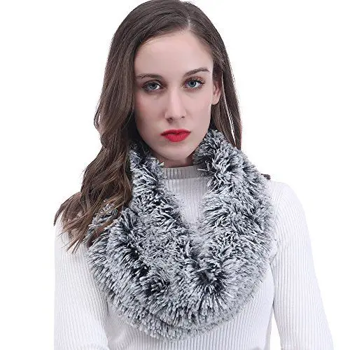 Produktbild: Lina & Lily Fell Faux Fur Damen Loop Winter Schal Schlauchschal (White/Grau)