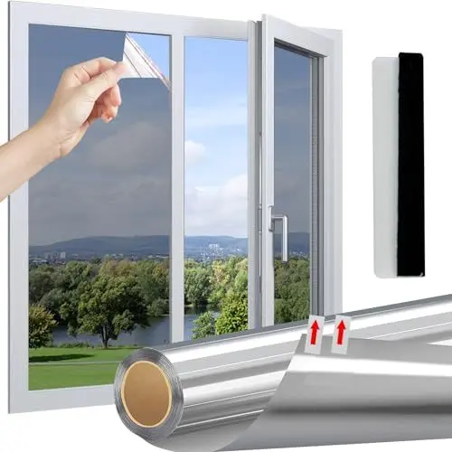 Produktbild: Linarun Spiegelfolie Fenster Sichtschutz Fensterfolie Blickdicht von Außen Sichtschutzfolie Sonnenschutzfolie Fenster Innen Tönungsfolie Wärmeschutzfolie UV Schutzfolie 40x200cm