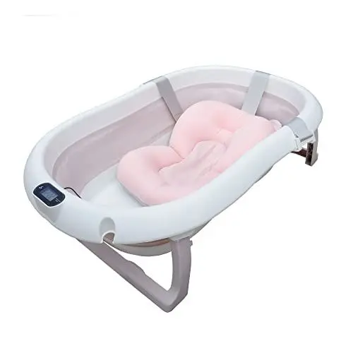 Produktbild: LinaSmile® Baby-Badewanne mit Thermometer, Gestell und Kissen - rutschfest und faltbar - 0-2 Jahre - Rosa