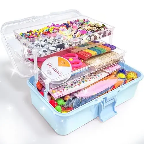 Produktbild: LINAYE 3000+Pcs Bastelset für Kinder Bastelbox Bastelmaterial Set,Bastelkoffer Gehören Pompons,Pfeifenreiniger,Scrapbooking Basteln Kinder Alter 4 bis 10 Geschenk für Junge Mädchen Bastelbedarf Lila