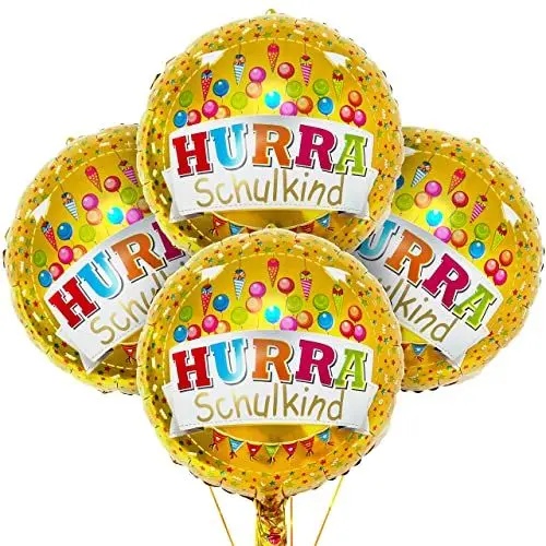 Produktbild: LINAYE Einschulung Schulanfang Folienballon Deko - 4 STK Heliumballon Folien Luftballon Deko für Einschulung Schulanfang Schuleinführung Schulstart Deko Dekoration für Schulkind Jungen Mädchen