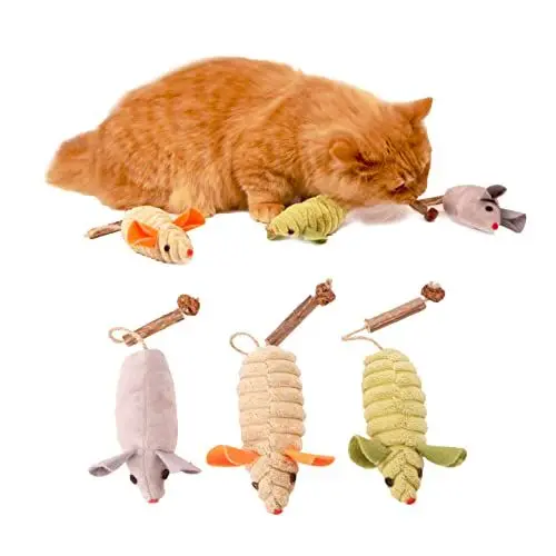 Produktbild: Linco 3Pcs Katzenminze Spielzeug - Interaktive Silvervine Katzen Mäuse & Tiere für Kätzchen, Dental Katze Nip Plüsch, Matatabi Silvervine für Bewegung und Kauen