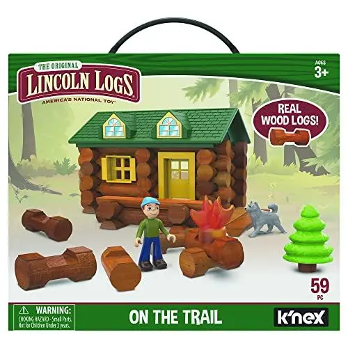Produktbild: Lincoln Logs On The Trail Baukasten, K'NEX, Basic Fun, 00821 59 Teile, Echte Holzklötze, Technik-Lernsets für Kinder, Retro-Bauspielzeug Geschenke, geeignet für Kinder ab 3 Jahren